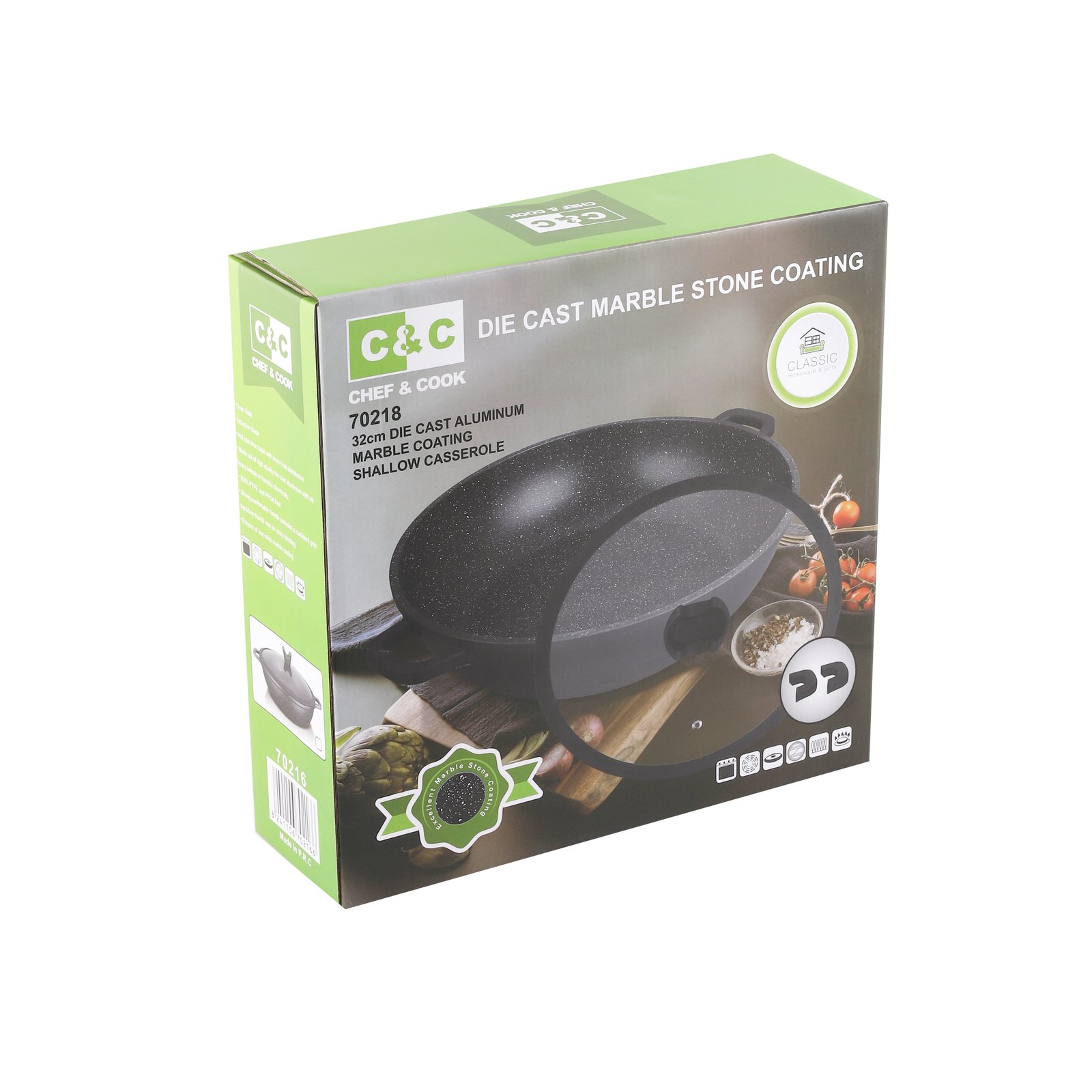Granite Low Casserole Black  32 cm