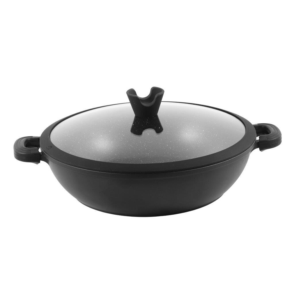 Granite Low Casserole Black  32 cm